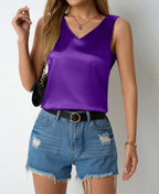 Women’s satin vest from Bella Mia, V-neck sleeveless camisole, casual summer shirt, perfect for spring and summer wear.