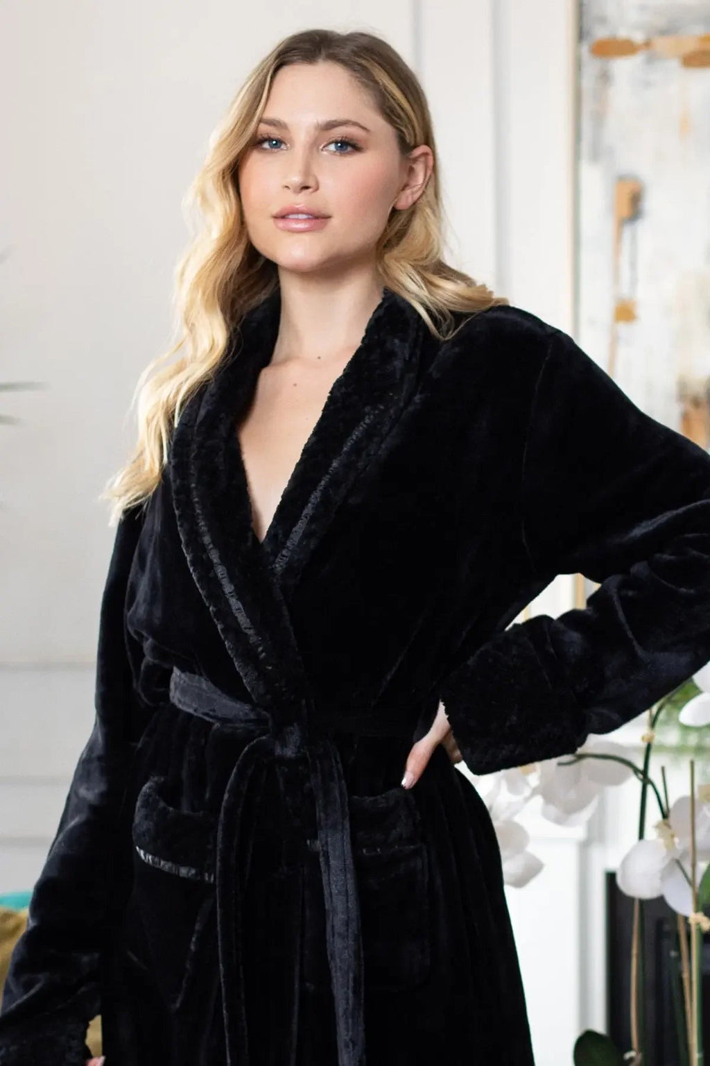 Women wearing plush, ultra-soft bathrobes from Plush Fashion Hub, showcasing cozy, comfortable loungewear in a relaxed setting.