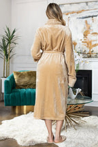 Women’s ultra soft plush bathrobe from Plush Fashion Hub, showing a cozy, long-sleeve robe with a belt and hood.