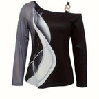 Women’s casual asymmetrical shoulder top with buckle detail from Plush Fashion Hub, featuring a stylish, modern design.