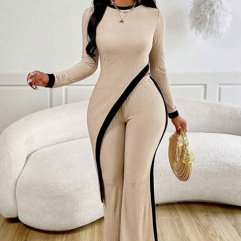 Women’s casual asymmetrical top and matching pants set by Plush Fashion Hub, featuring stylish, comfortable design for everyday wear.