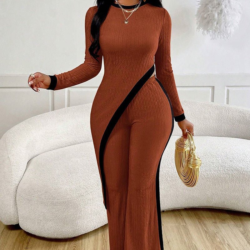 Women’s asymmetrical top and pants casualwear set by Plush Fashion Hub, featuring a stylish, modern design and comfortable fit.