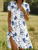Women’s bohemian maxi dress by Plush Fashion Hub featuring 3D printed V-neck design and short sleeves for casual wear.