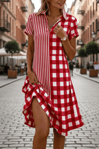 Women's Bohemian 3D printed V-neck short-sleeve maxi dress in casual wear style, featuring vibrant patterns and flowing fabric.
