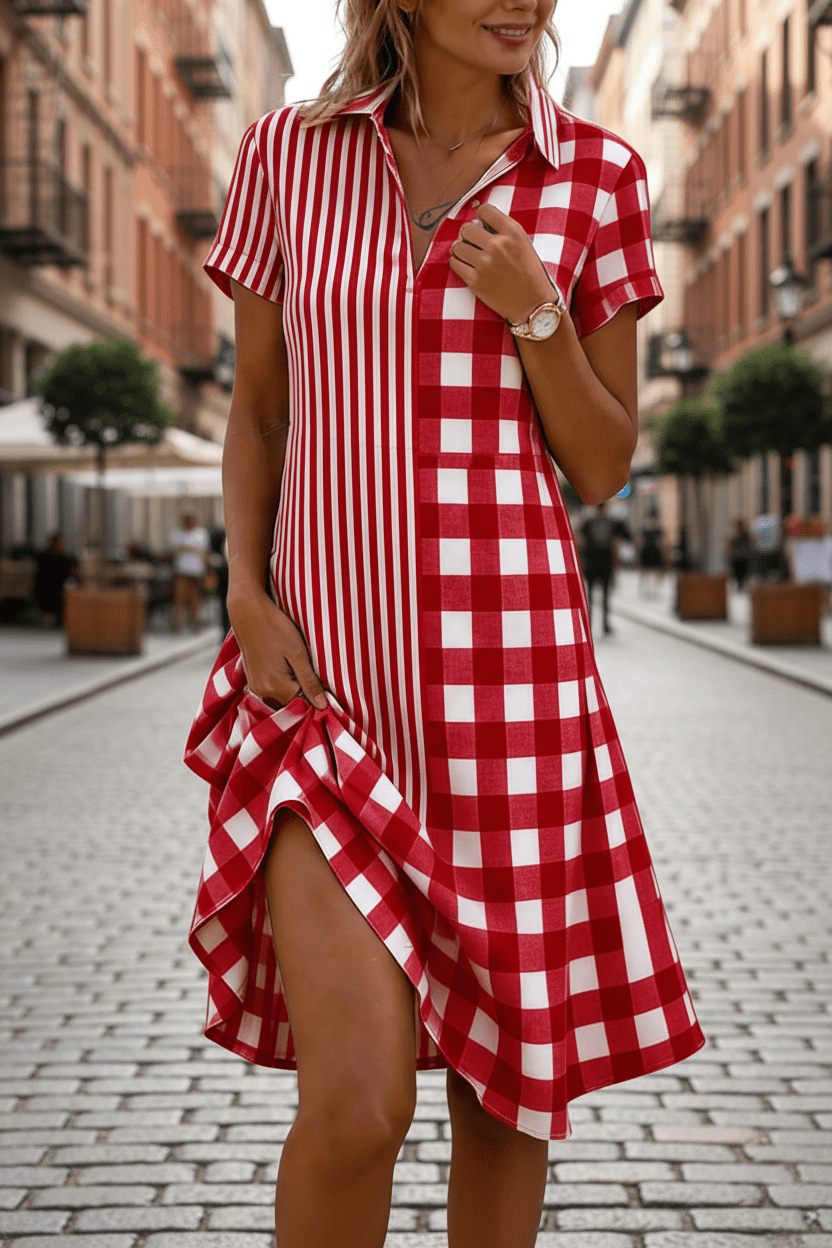 Women's Bohemian 3D printed V-neck short-sleeve maxi dress in casual wear style, featuring vibrant patterns and flowing fabric.