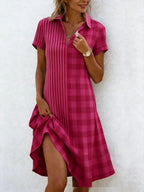 Women’s bohemian 3D printed V-neck short-sleeve maxi dress by Plush Fashion Hub, casualwear with vibrant pattern and flowing design.