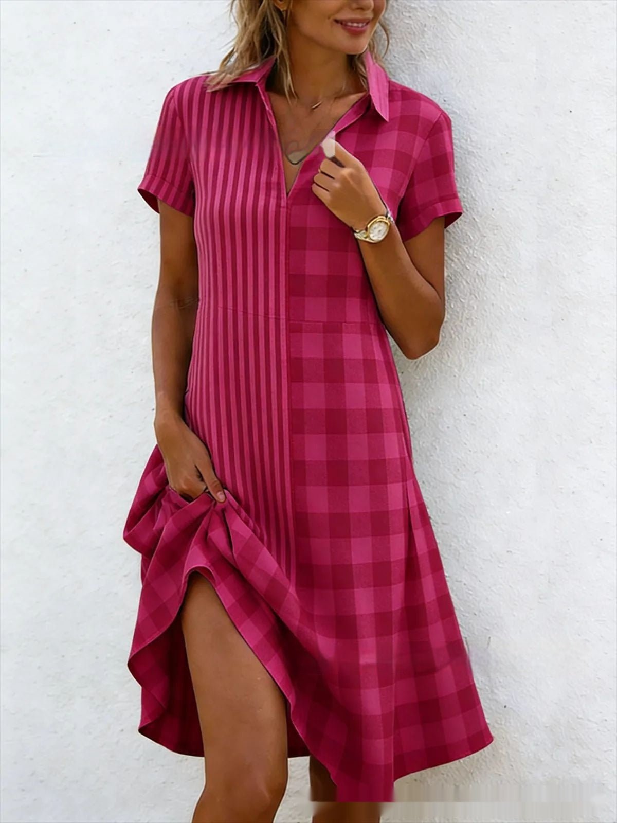 Women’s bohemian 3D printed V-neck short-sleeve maxi dress by Plush Fashion Hub, casualwear with vibrant pattern and flowing design.
