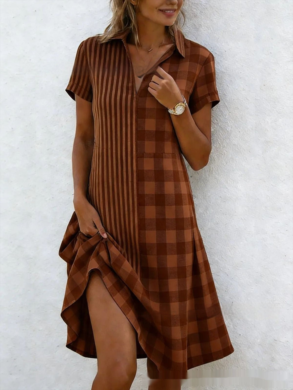 Women's Bohemian 3D Printed V-Neck Short-Sleeve Maxi Dress from Plush Fashion Hub, featuring a flowy silhouette and vibrant print.