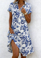 Women’s bohemian 3D printed V-neck short-sleeve maxi dress by Plush Fashion Hub, flowing casualwear with vibrant floral design.