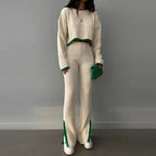 Women’s casual color-block two-piece set by Plush Fashion Hub, featuring a relaxed fit and stylish color-block design.