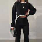 Women’s casual color-block two-piece set by Plush Fashion Hub, featuring a relaxed fit top and matching pants in vibrant colors.