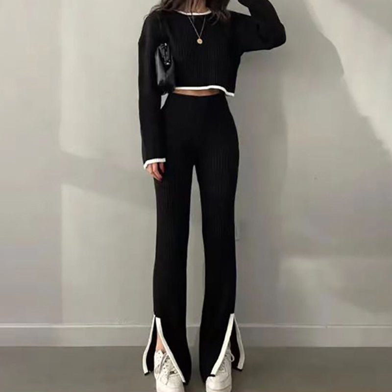 Women’s casual color-block two-piece set by Plush Fashion Hub, featuring a trendy matching top and pants in vibrant colors.