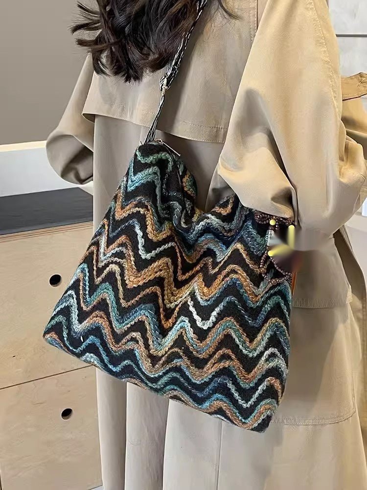 Women’s ethnic-style embroidered crossbody shoulder bag with colorful patterns, casual design, by Plush Fashion Hub.
