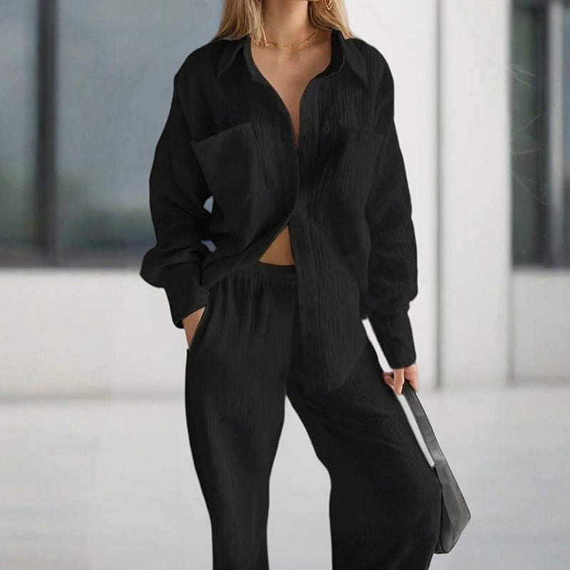 Women’s casual solid color lounge set by Plush Fashion Hub, featuring a comfortable matching top and pants for relaxed wear.