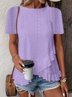 Women’s casual solid color short sleeve crew neck top by Plush Fashion Hub, featuring a comfortable fit and simple style.