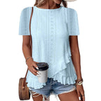 Women’s casual solid color short sleeve crew neck top by Plush Fashion Hub, shown in a relaxed fit with a comfortable crew neckline.