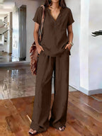Women’s casual solid color two-piece set by Plush Fashion Hub featuring a relaxed fit and comfortable fabric for everyday wear.