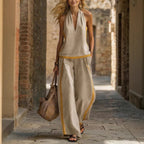 Women’s contrast color sleeveless vest and wide-leg pants set showcasing a casualwear outfit from Plush Fashion Hub.