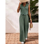 Women's crop vest blazer and wide-leg pants set by Plush Fashion Hub, casualwear outfit with stylish tailored fit.