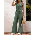 Women’s crop vest blazer and wide-leg pants set by Plush Fashion Hub, casualwear ensemble with stylish layered look.