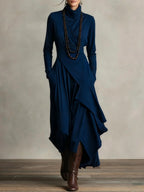 Women’s cross-wrap high-neck long-sleeve maxi dress by Plush Fashion Hub, casualwear with a fitted waist and elegant design.
