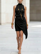 Women's double-layer asymmetrical hem mini skirt from Plush Fashion Hub, casualwear style with a trendy layered design.