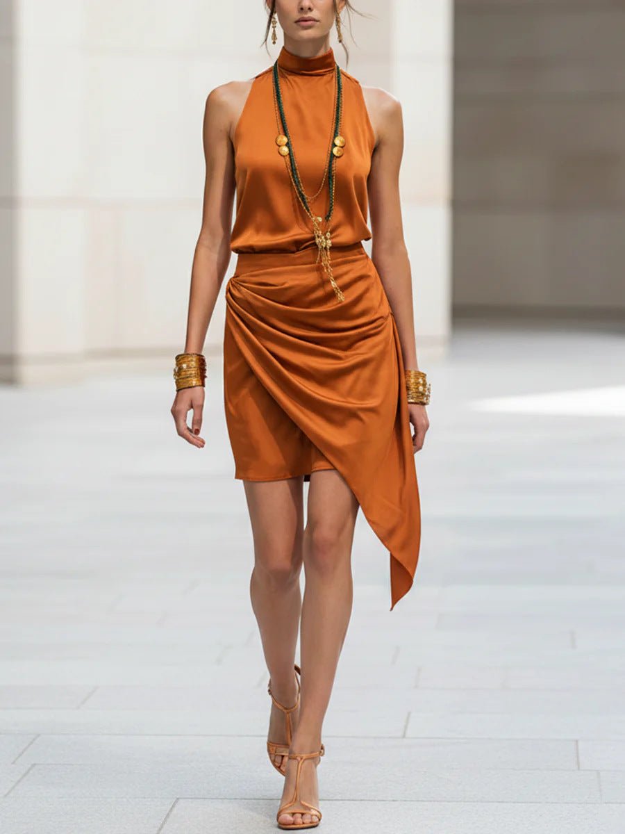 Women's double-layer asymmetrical hem mini skirt in casualwear style by Plush Fashion Hub, shown in a close-up view.