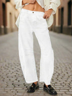 Women’s high-waisted jeans with elastic waist from FitiqueFit, showcasing casual denim style and comfortable fit.