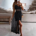 Women's elegant lace V-neck sleeveless jumpsuit by Plush Fashion Hub, featuring a stylish casualwear design with intricate lace details.