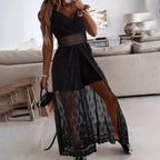 Elegant women's lace sleeveless V-neck jumpsuit by Plush Fashion Hub, showcasing a stylish casualwear look with intricate lace details.