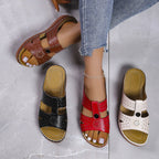 Women's European and American wedge heel flat sandals by Plush Fashion Hub showing stylish straps and comfortable sole.