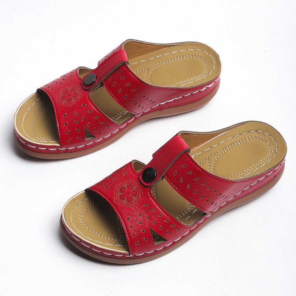 Women's European and American wedge heel flat sandals by Plush Fashion Hub, featuring stylish open-toe design and comfortable straps.