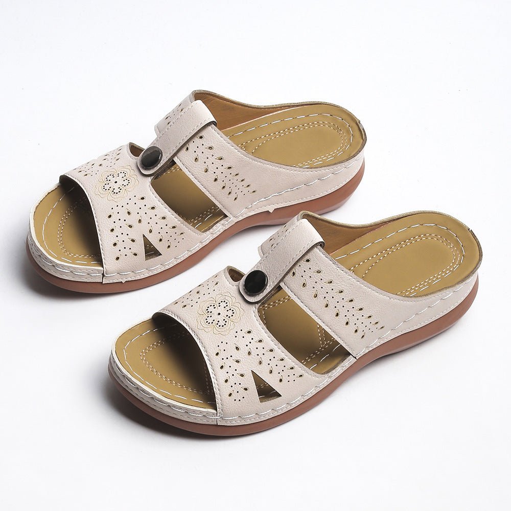 Women's European and American wedge heel flat sandals by Plush Fashion Hub, with straps and open toe design.