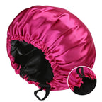 Women's soft silk fashion bonnet hat with double layers, buttons, and adjustable fit for comfortable sleep and daily wear.