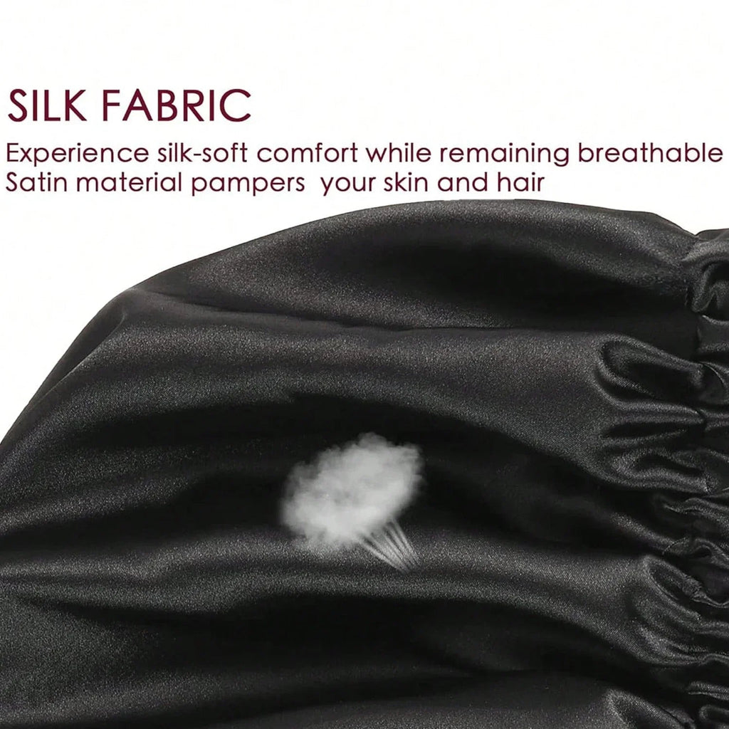 Soft silk women's fashion bonnet with double layers, buttons, and adjustable fit perfect for comfortable sleep and daily wear.