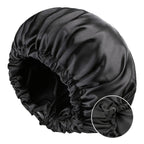 Soft silk women's sleep bonnet with double layers, buttons, and adjustable fit, ideal for comfortable nightly wear.