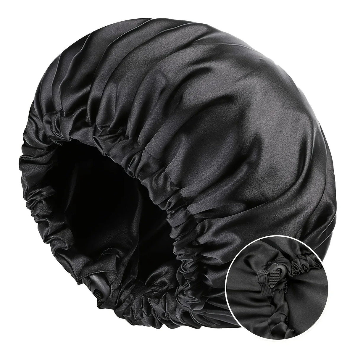 Soft silk women's sleep bonnet from Plush Fashion Hub, double-layered with buttons, adjustable for comfortable daily hair care.