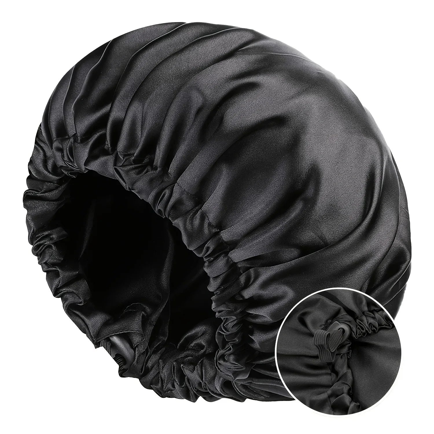 Soft silk women's sleep bonnet with double layers, buttons, and adjustable fit, ideal for comfortable nightly wear.
