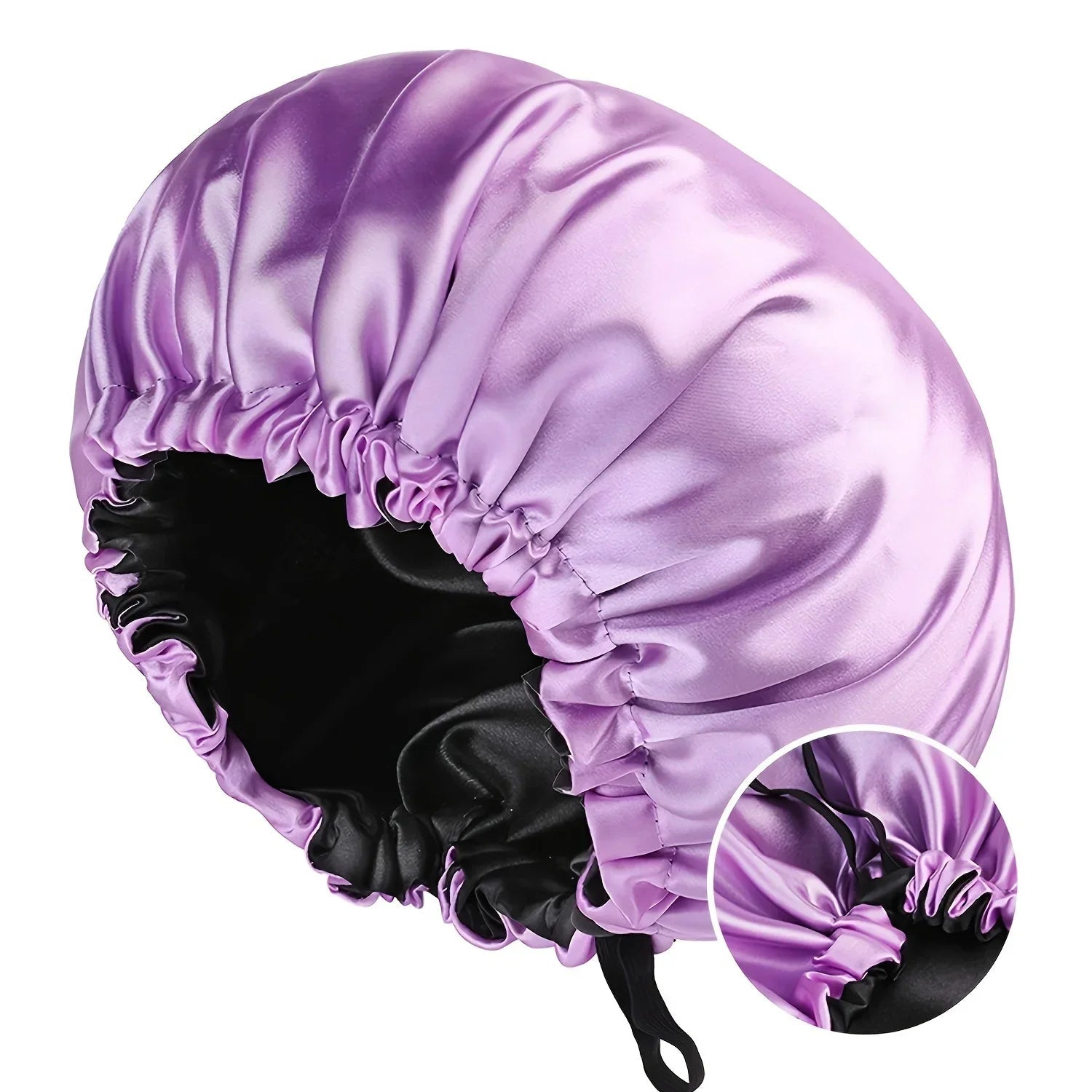Soft silk women's bonnet hat with double layers, buttons, and adjustable fit for comfortable sleep and daily home wear.