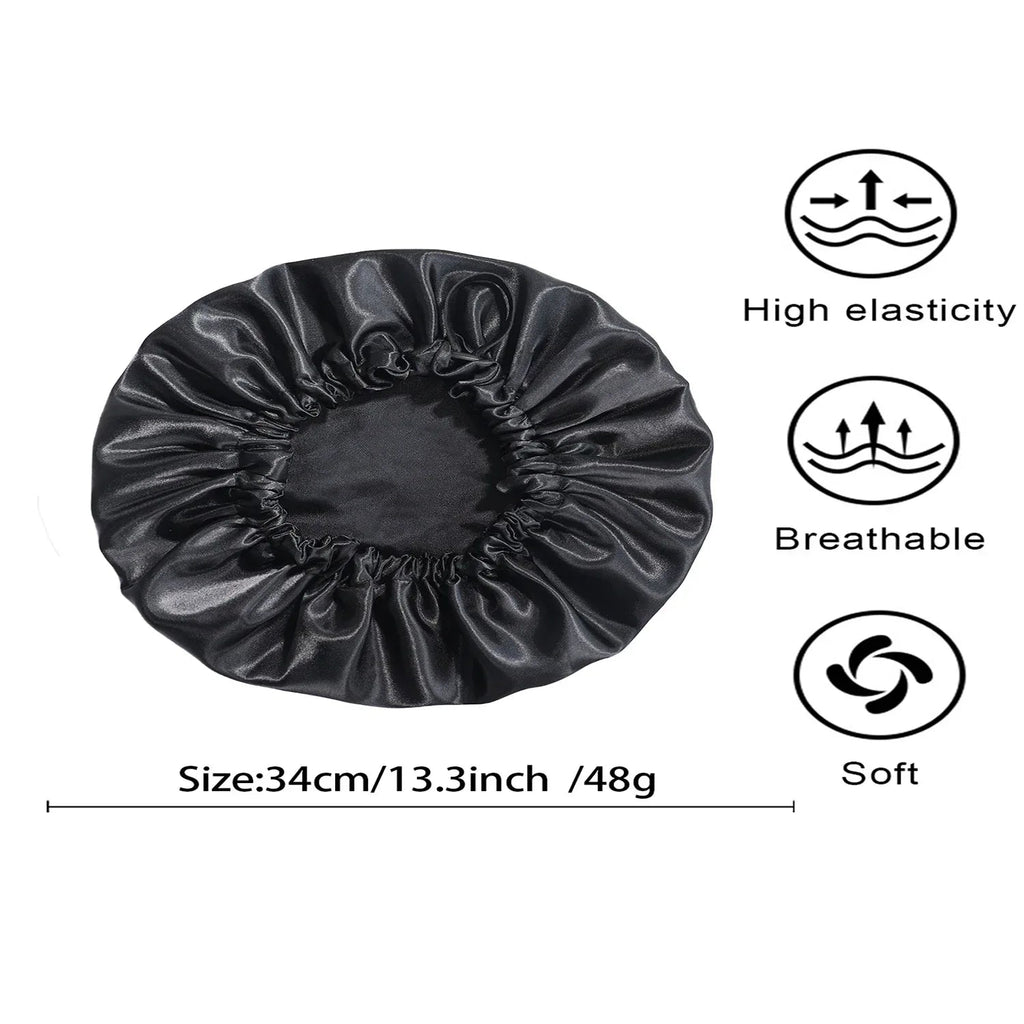 Soft silk women's fashion bonnet with double layers, buttons, and adjustable fit, designed for comfortable sleep and daily home wear.