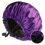 Soft silk women's sleep bonnet by Perfecsy with double layers, buttons, and adjustable fit, designed for comfortable nightly wear.