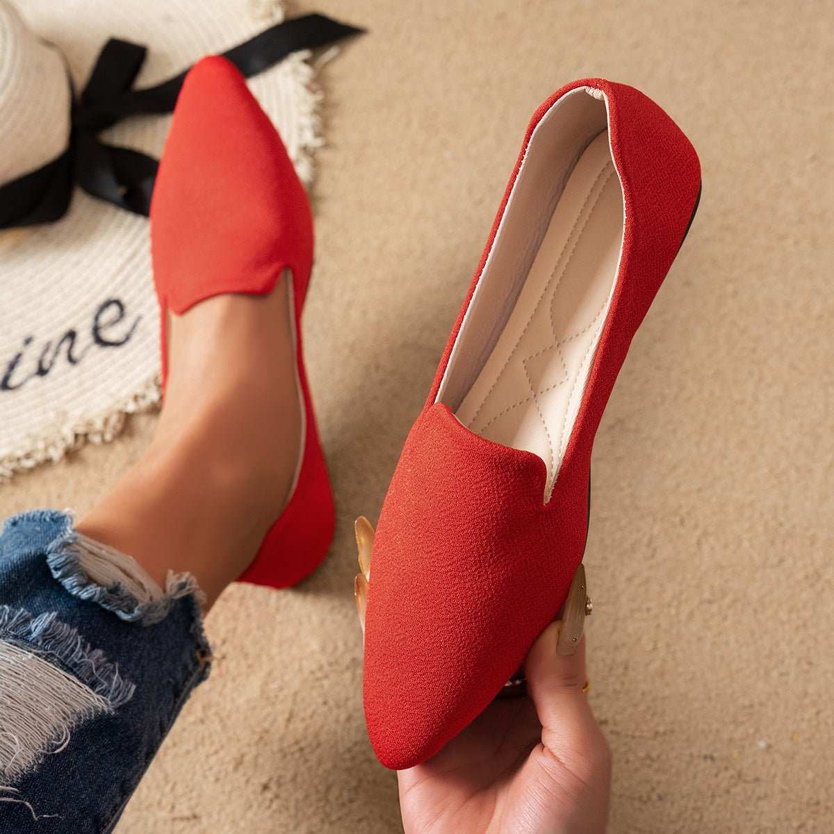 Women's pointed-toe flat shoes by Plush Fashion Hub, casual thin sole flats perfect for everyday wear.