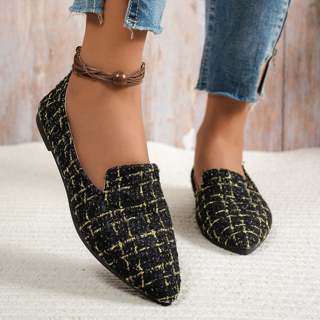 Women’s pointed-toe flat shoes by Plush Fashion Hub, casual everyday footwear with a sleek, thin design and comfortable fit.