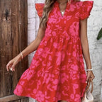 Women’s floral A-line vacation dress by Plush Fashion Hub, casualwear with colorful floral pattern and flowy silhouette.