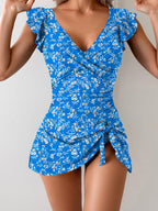 Women's floral print one-piece swimsuit by Plush Fashion Hub, featuring a vibrant floral pattern and casual beachwear style.