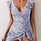 Women's floral print one-piece swimsuit by Plush Fashion Hub, featuring a casual style with vibrant floral patterns.