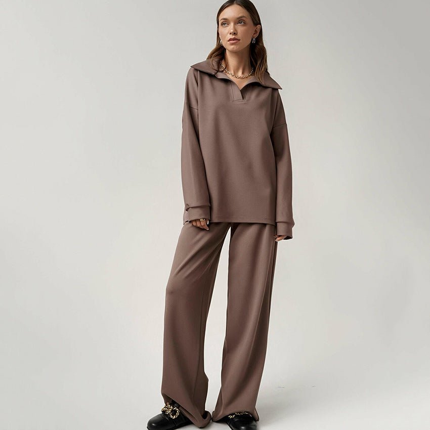 Women’s French casual two-piece suit with high-waist trousers, featuring an elegant, stylish set by Plush Fashion Hub.