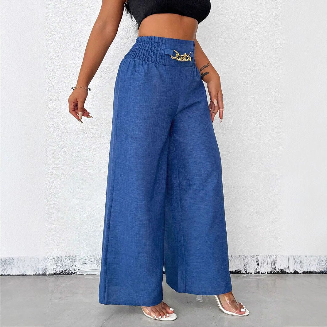 Women’s high-waist drapey wide-leg casual pants with elastic drawstring in five colors, from Plush Fashion Hub.