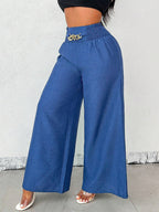 Women's high-waist drapey wide-leg casual pants with elastic drawstring in five colors, from Plush Fashion Hub.
