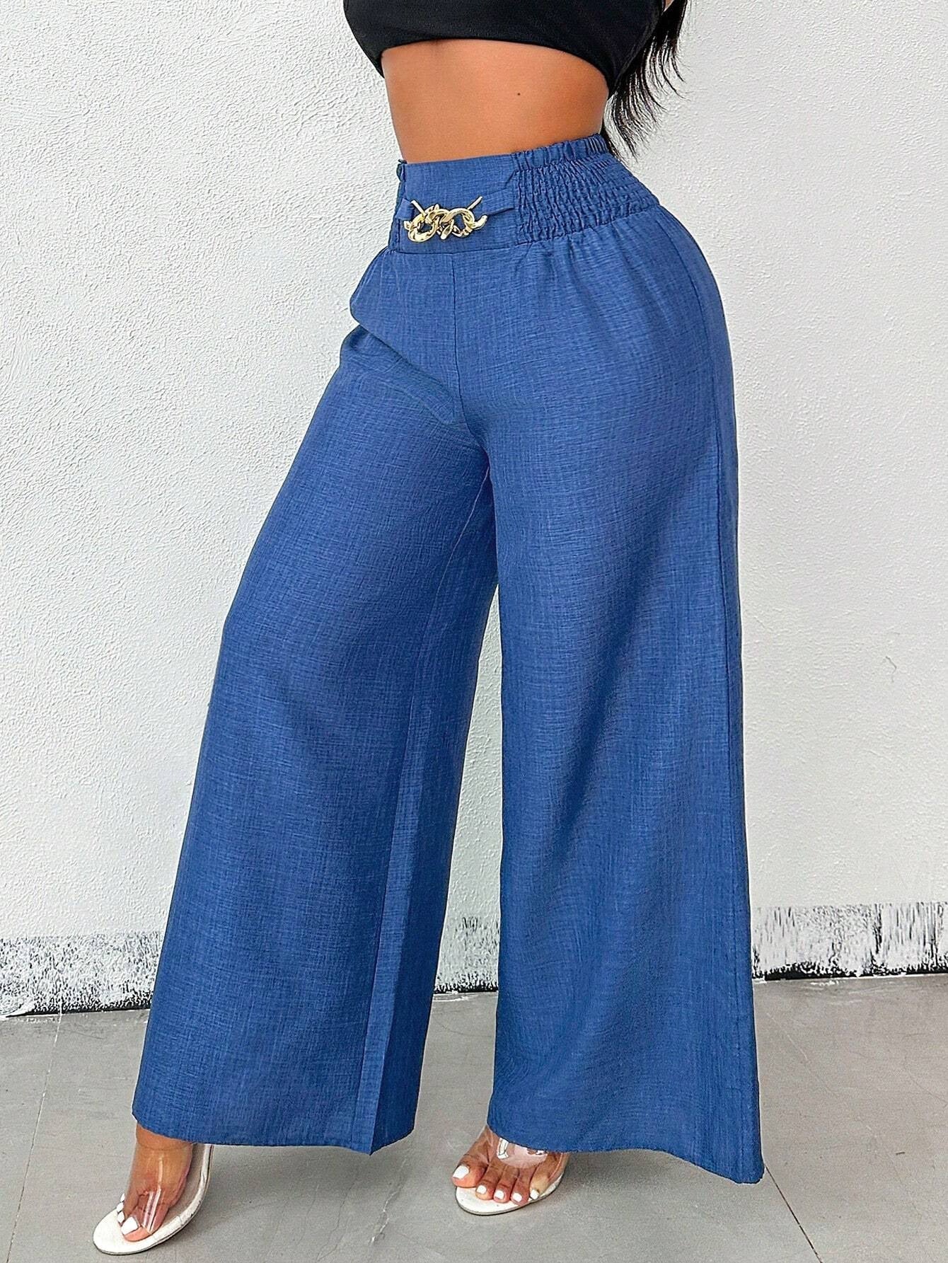 Women's high-waist drapey wide-leg casual pants with elastic drawstring in five colors, from Plush Fashion Hub.